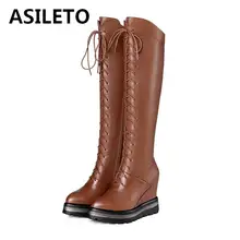ASILETO/Брендовые женские ботинки из натуральной кожи осенне-зимние ботинки на платформе ботинки на высоком каблуке женские ботинки botas mujerA780