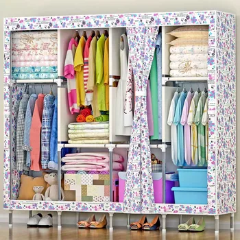Flower pattern Folding wardrobe 19MM steel pipe Large capacity closet Household Oxford cloth storage cabinet home