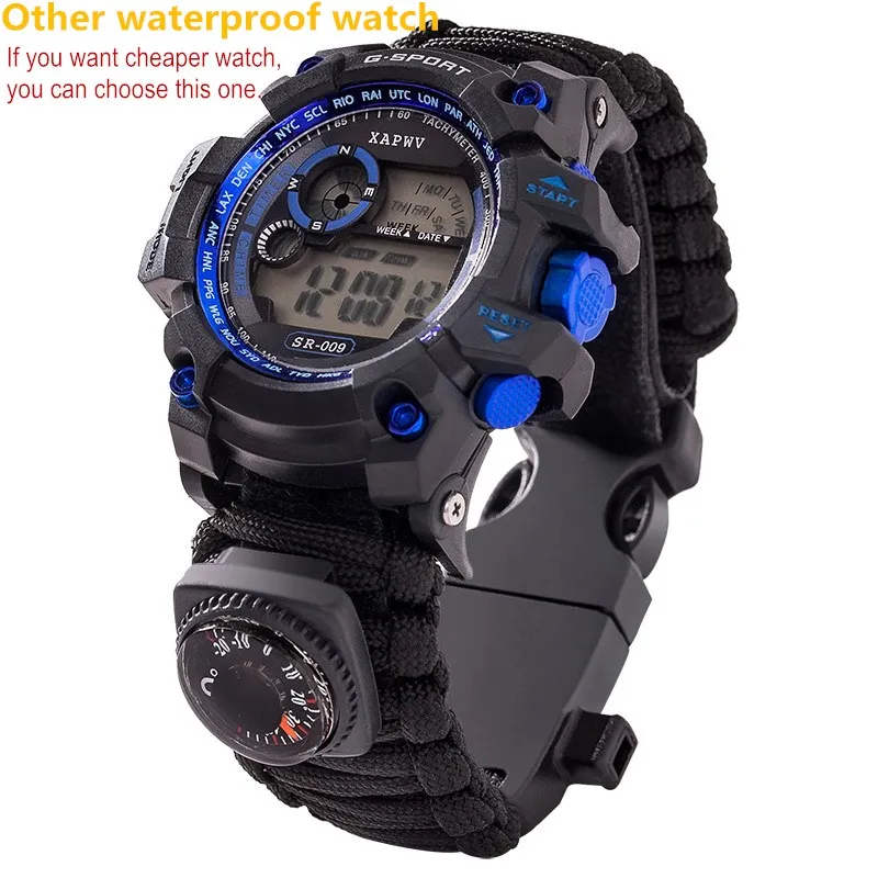 Тактические часы для выживания на открытом воздухе, многофункциональные водонепроницаемые 50 м паракордовые наручные часы для мужчин, для кемпинга, походов, экстренных ситуаций - Цвет: Other watch