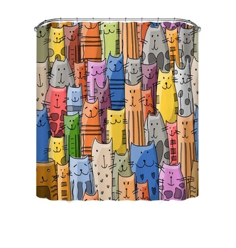 

Colorful Cat Printed Bath Waterproof Curtain 3D Polyester Fabric Shower Curtain with 12 Hooks for Mildewproof Bathroom Decor
