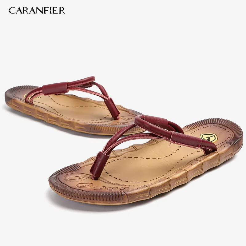 CARANFIER/брендовая мужская повседневная обувь; сандалии из натуральной кожи; мужские вьетнамки; дышащие тапочки; сезон лето; Sapato Masculino; большие размеры - Цвет: 521