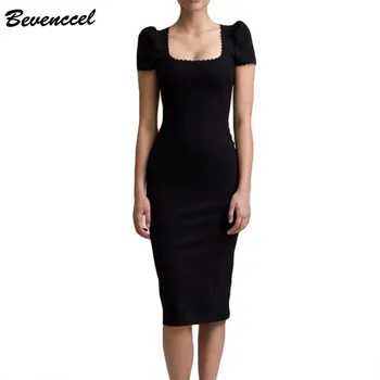 

Bandage Dress Women Short Sleeve Square Collar Bodycon Celebrity Evening Party Dress Vestidos Elegant Summer Black Dress