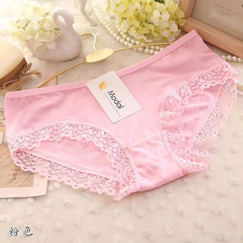 Lace Panties Women Fashion Lace Lingerie Solid Color Pretty Briefs High Quality Cotton Mid Waist Women Underwear