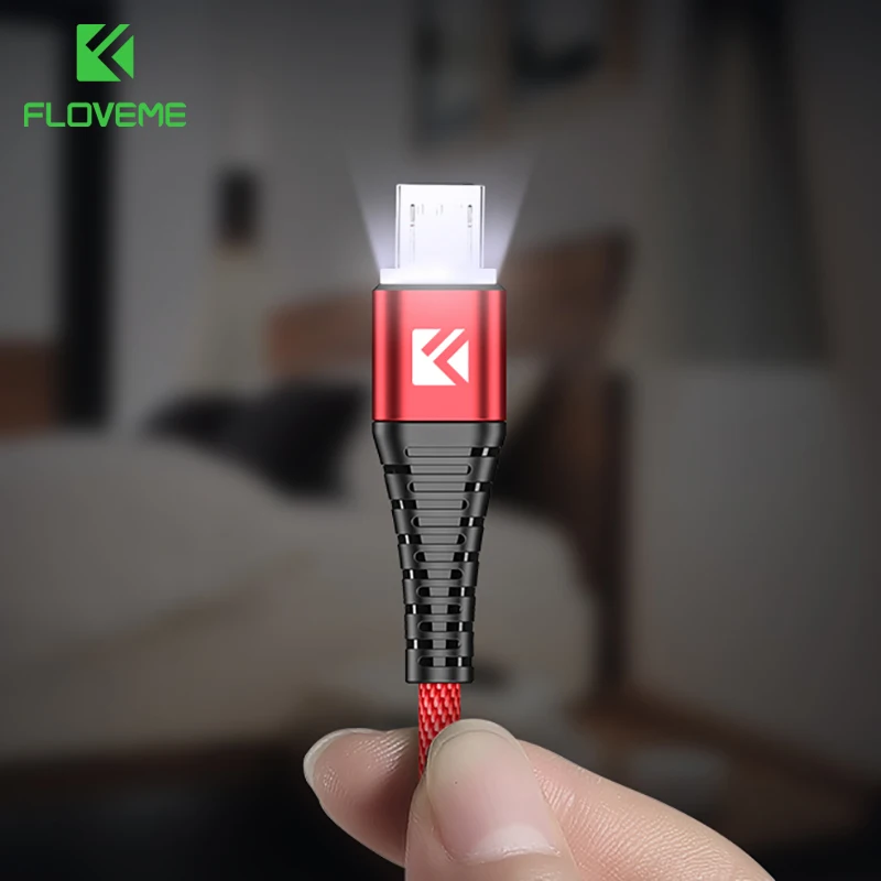 FLOVEME المصغّر usb LED كابل ل سامسونج Xiaomi 2.4A سريع شحن شاحن مزامنة بيانات سلك Microusb شاحن هاتف محمول يعمل بنظام تشغيل أندرويد سلك الحبل