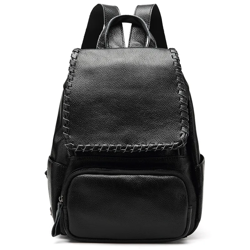

2019 Fashion Women Waterproof Calf Leather Backpack Women's Backpacks for Teenage Girls Ladies Bags with Zippers Black Bags