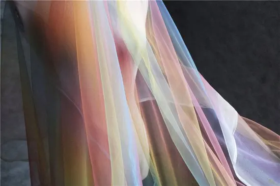 

1 yard Tie-dyed style tulle fabric with Gradient colors rainbow color mesh lace fabric, bridal tulle lace fabric