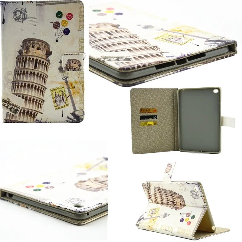 For Apple iPad Air 2 Case PU Leather Classic Retro Eiffel Tower Wallet Flip Book Stand Card Slots Tablet Cover for iPad 6 Yellow (15)