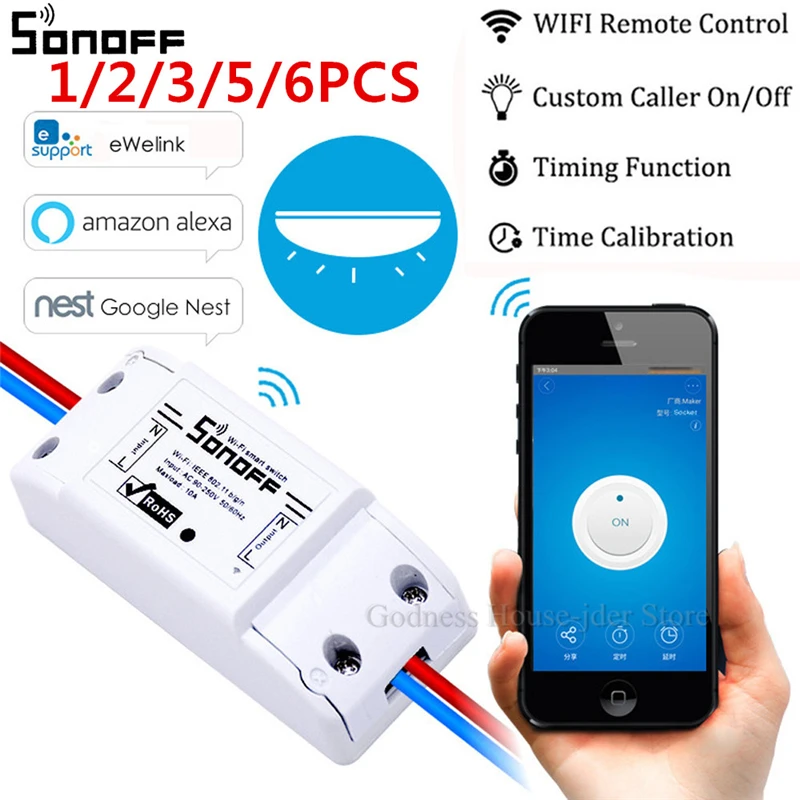 1/2/3/5/6 шт. SONOFF Basic "умный дом", Wi-Fi, Беспроводной переключатель дистанционного Управление релейного модуля автоматизации для Apple смартфонов на базе Android