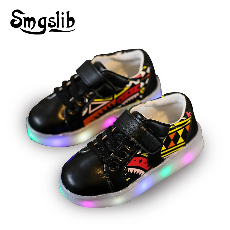 Smgslib Kids Led Shoes Hook Loop Led Printing Kids Light Up Shoes ...