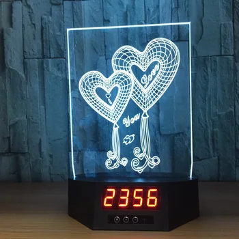 

Double love 3d lamp remote clock night light USB LED touch Creative 7 color table lamp children gift toys room lamp 010