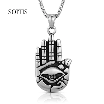 

SOITIS Hamsa Hand Pendant Men Punk Lucky Pendants God's Hand Evil Eye Palm Shape Necklace Pendant Sliver Color Luck Jewelry