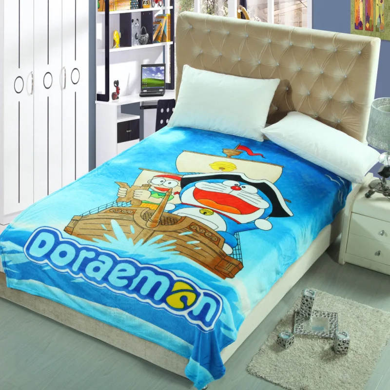 Doraemon Blanket Cartoon Green Sailing Pattern Blankets for Beds