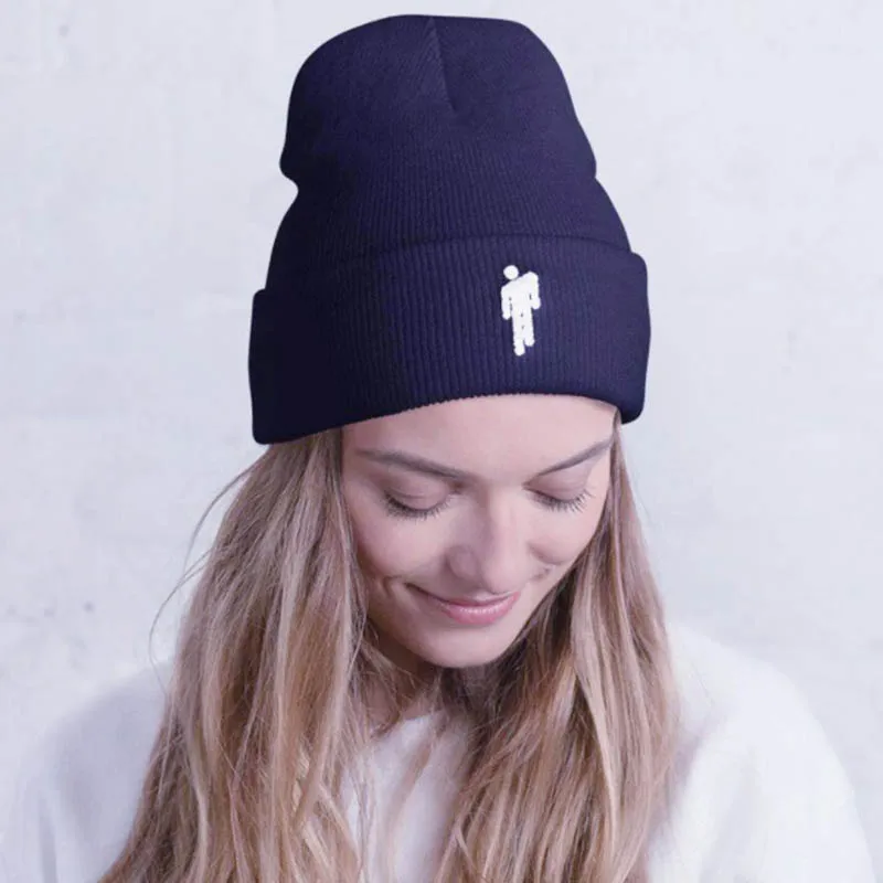 navy blue Billie Eilish вязаная Лыжная шапка унисекс однотонная хип-хоп вязаная зимняя шапка 12 цветов Уличная Повседневная спортивная шапка - Цвет: navy blue