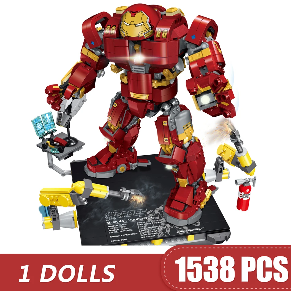 

1538PCS Small Building Blocks Toys Compatible with Legoe Ironman Hulkbuster Marvel Super Heroes Avengers Gift for boys child DIY
