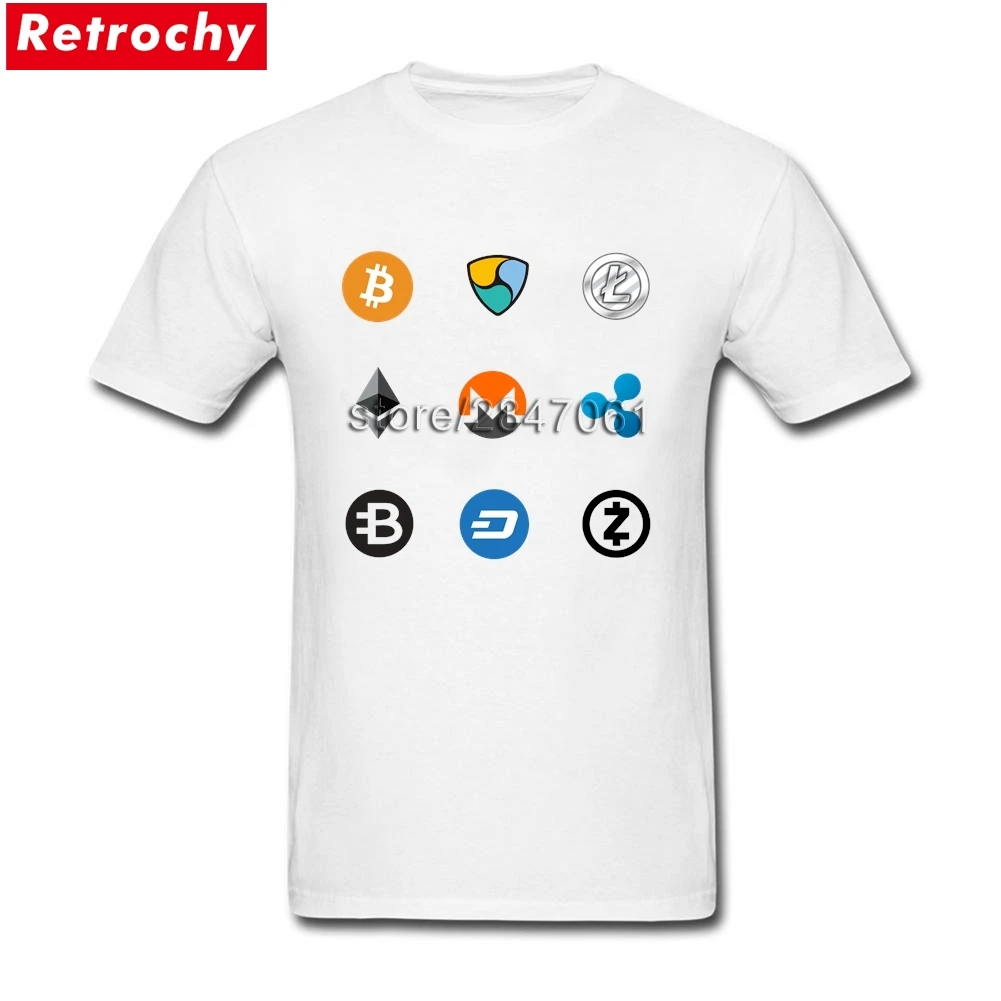 Funny Tees Shirt Mens Bitcoin Ripple Ethereum Litecoin Dash Monero Cryptocurrency Short Sleeve O-neck T Shirt