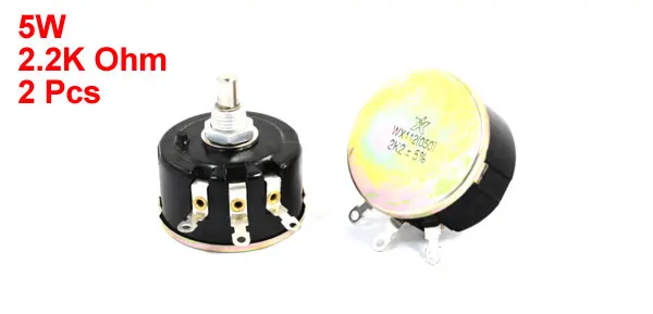 2 Pcs 6mm Shaft 5W 2.2K Ohm Variable Resistor Wirewound Potentiometer WX112(050)