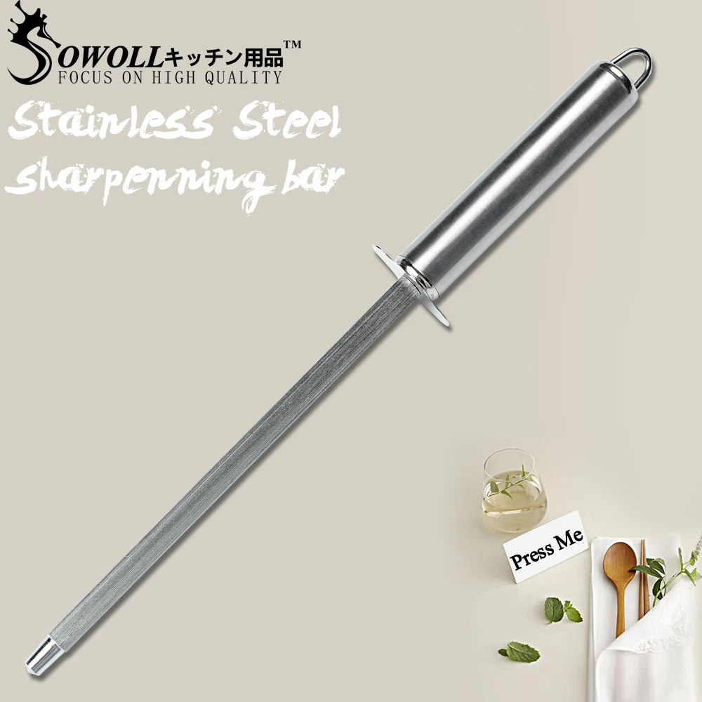

Sowoll Kitchen Knife Sharpener Tools Honing Stainless Damascus Steel Knife Sharpening Steel Sharpening Rod Bar New Arrival