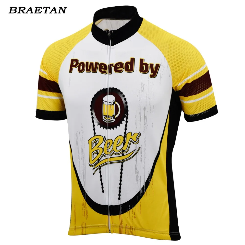 Poowered By Beer Cycling Jersey Men Yellow Cycling Tops Bike Clothing