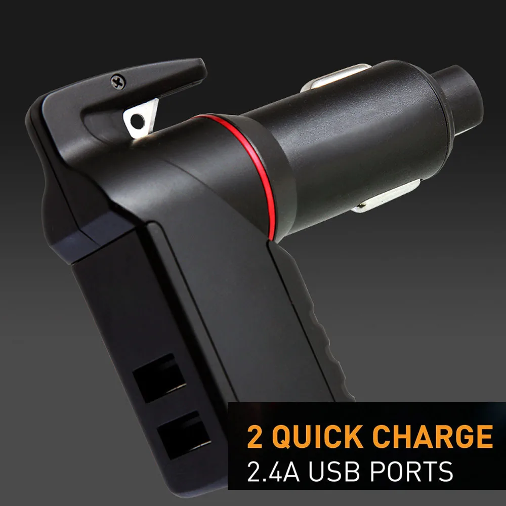 Новое универсальное быстрое зарядное устройство 3 в 1 USB Автомобильное зарядное устройство ремень безопасности резак аварийный молоток пружинный стеклянный выключатель Бритва для Sharp