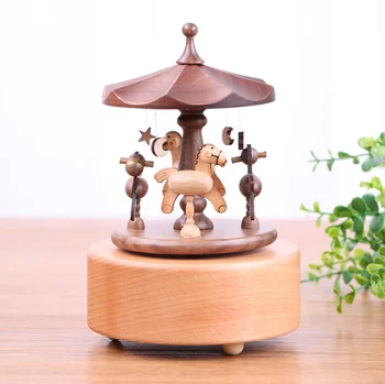 

High Quality Solid Wood Lovely Carousel Music Box Home Decor Desktop Ornament Creative Crafts Music Box For Girl Children LFB451