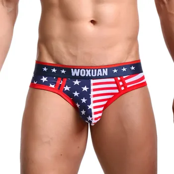 

Men's Bikini Briefs Underwear USA American Flag Stars&Stripes Cotton Panties Sexy Trunks Briefs Men Bulge Pouch Short Underpants