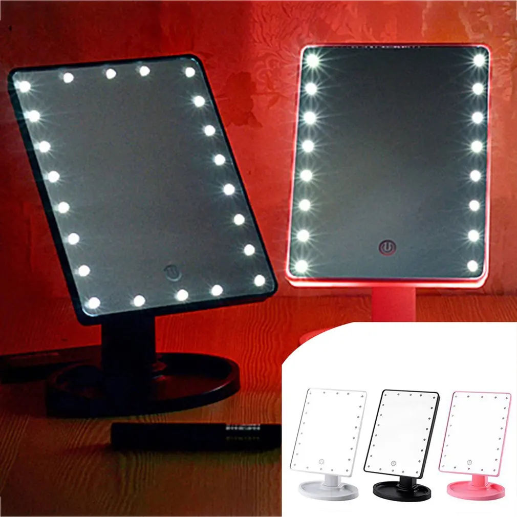 

22 LEDs Mirror LED Makeup Vanity Square Mirror Double-Sided Lighted Mirrors for Bathroom Bedroom USB Type