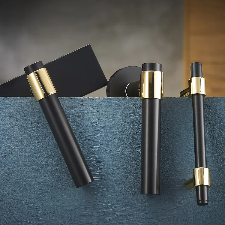  1Set Brass Door Lock Black Gold/Black Interior Door Handles Minimalist Smooth Handle Furniture Door - 33046286039