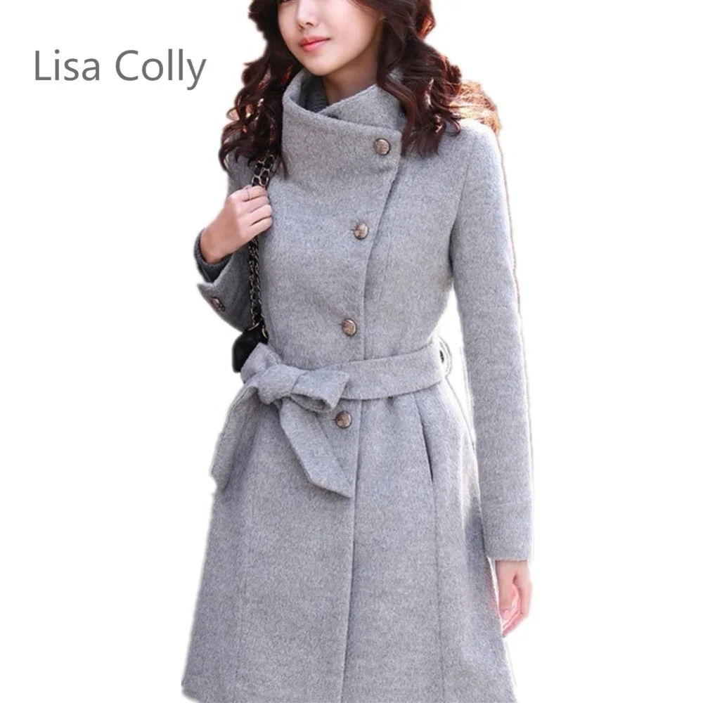 Lisa Colly Весна Осень Модное повседневное женское теплое шерстяное пальто Верхняя одежда с длинными рукавами Толстая куртка пальто свободная одежда