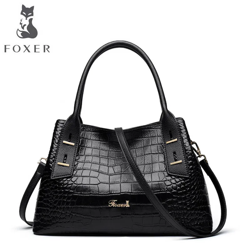 FOXER 2018 New Women leather bag designer famous brand leather women bag Cowhide Crocodile pattern fashion leather shoulder bag FOXER 2018 New Women leather bag designer famous brand leather women bag Cowhide Crocodile pattern fashion leather shoulder bag