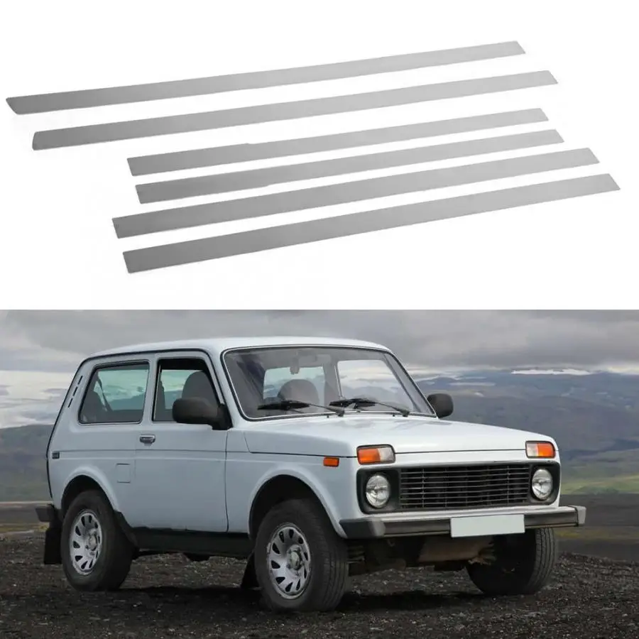 

6pcs Matte Silver Car Exterior Decoration Strips Protector Stainless Steel Trim for LADA NIVA Car Styling