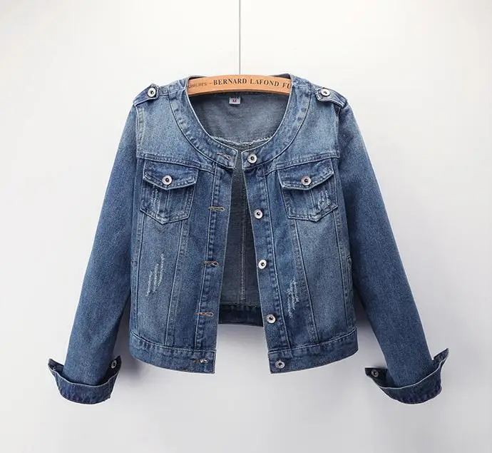 

Large Size Round Neck Jeans Jacket 5XL Sweet Beauty Light Blue Short Jacket Denim Jacket Jaqueta Casual Jacket 2019 New