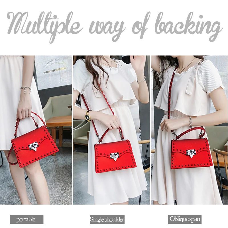 crossbody bags for womenLuxury Rivet Women Handbags PVC Jelly Women