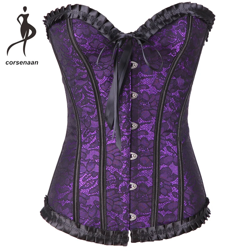 

Lavender Overbust Korset Slimming Body Shaper Daily Wear Costumes Outfit Ruffled Lace Up Boned Corset Bustier 898#