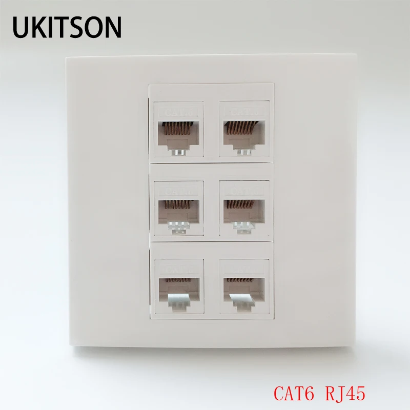 

White Color 6 Ports CAT6 RJ45 Wall Plate Internet LAN Connector Cover