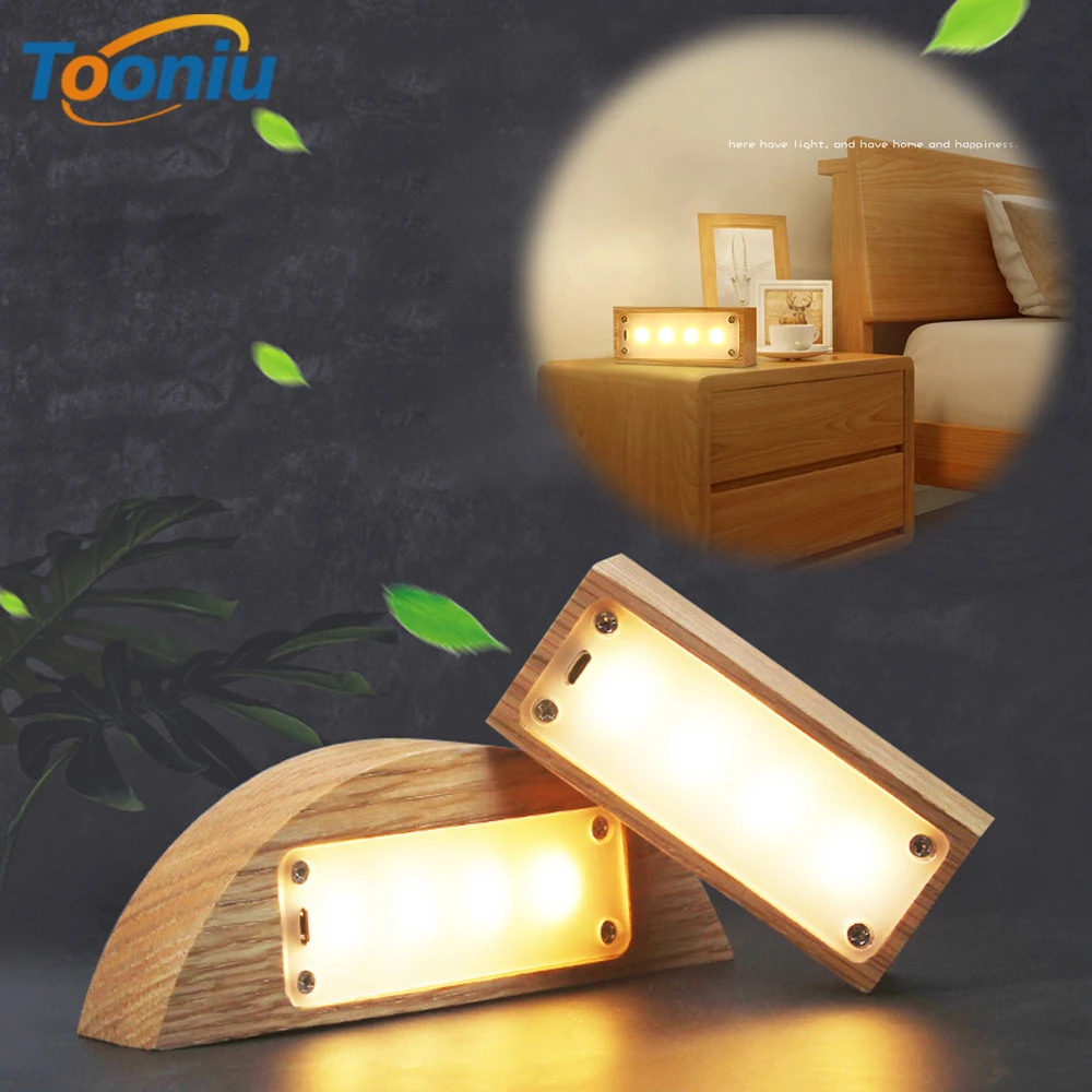 

Solid Wood LED Night light Built-in rechargeable battery 3 kinds of brightness eye protection table lamp Bedroom bedside lamp