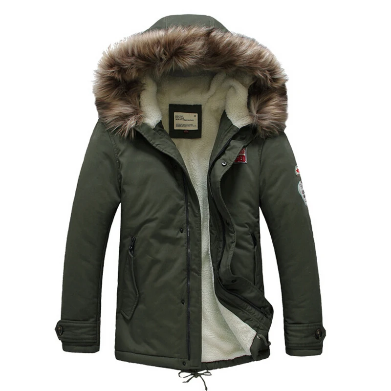 

Men's Cotton-padded Jacket Thicken Lining Faux Fur Hat Winter High-quality Men stitching Slim Wadded Coat Outdoor Hood Parkas