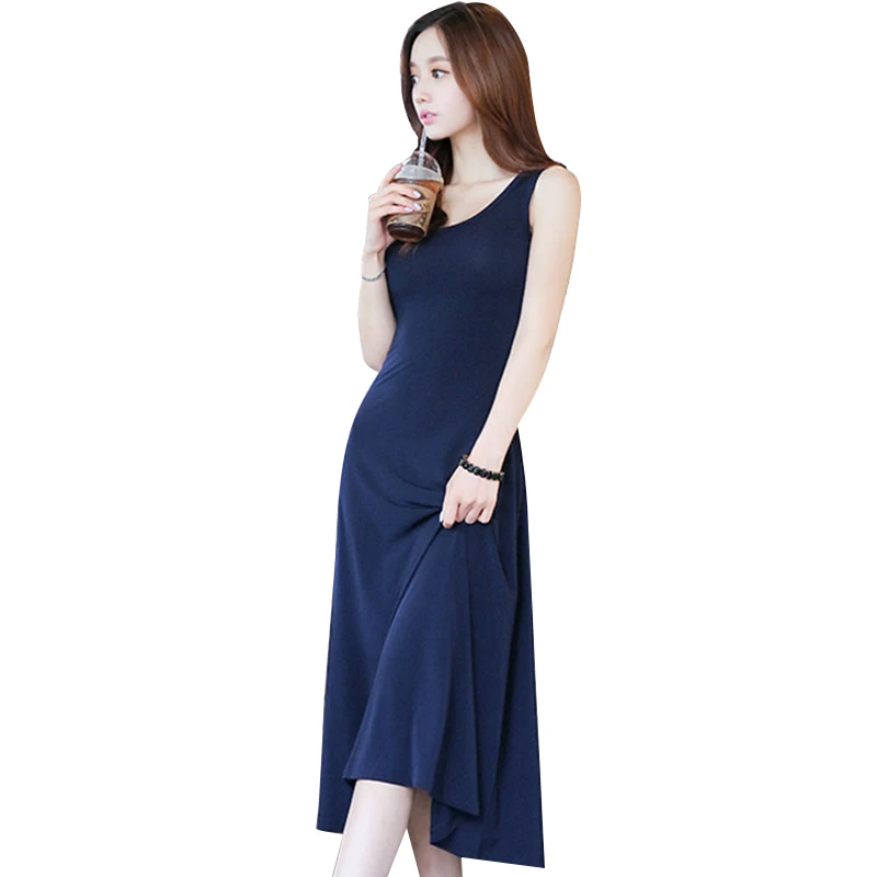 

Wmswjh summer Plus size party dress Bottom Dresses Women Summer Sexy Solid Sleeveless Plain Pleated Casual Mid-long Dress ON312