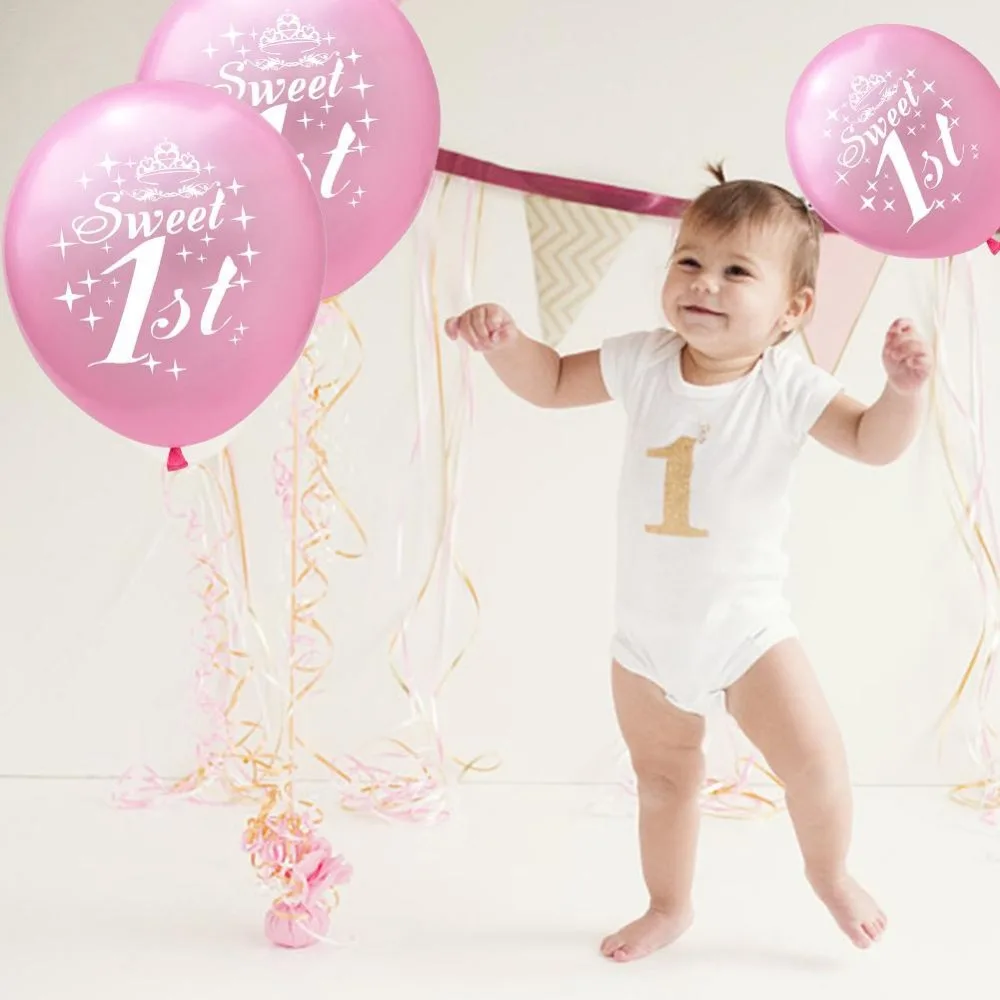 

10pcs 12inch Sweet 1st Printed Latex Balloons Baby Girl Boy Happy Birthday Party Decoration Pink Inflatable Helium Air Globos