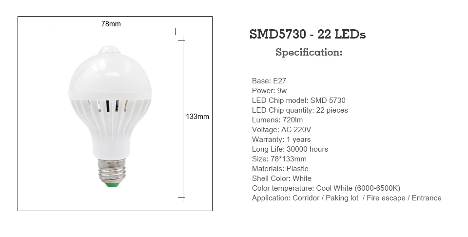 KARWEN PIR датчик движения светодиодный светильник E27 AC 220 В 5 Вт 7 Вт 9 Вт белый автоматический умный светодиодный инфракрасный датчик тела