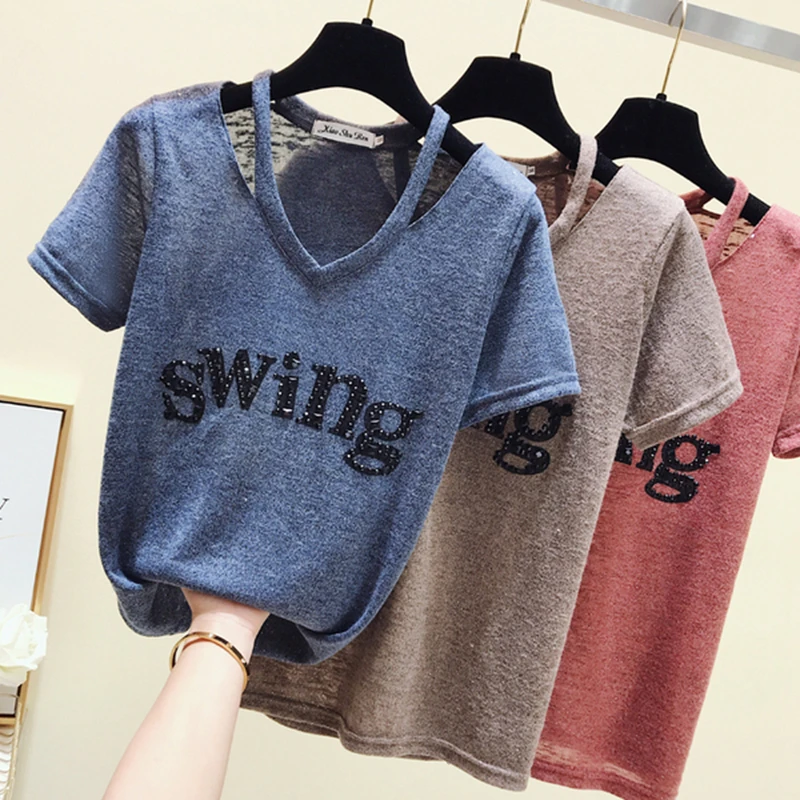 

gkfnmt Women Tee Shirt Femme Tshirt Clothes Short Sleeve Female T-shirt Mujer Verano 2019 Vintage Fashion Summer Tops Blue Khaki