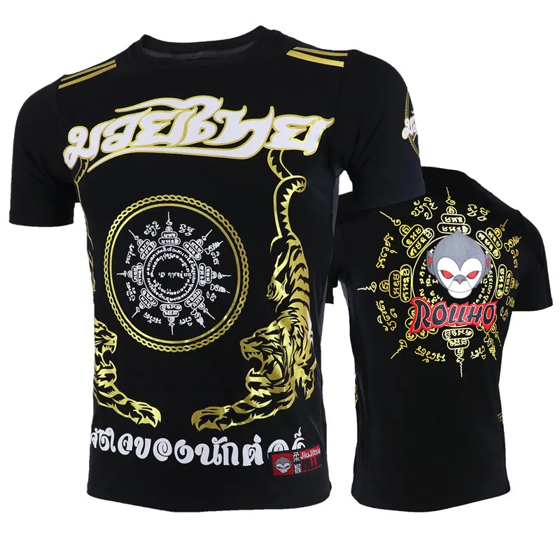 VSZAP футболка с короткими рукавами для борьбы со спортивной обезьянкой Золотой тигр печать ММА Мужская футболка UFC Fighting Sanda Фитнес муай тай - Цвет: 1