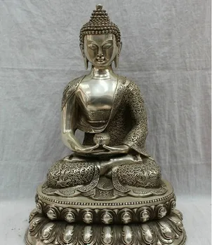 

YM 317 18" Tibet Silver Buddhism Pray Dragon Sakyamuni Shakyamuni Buddha Bowl StatuE