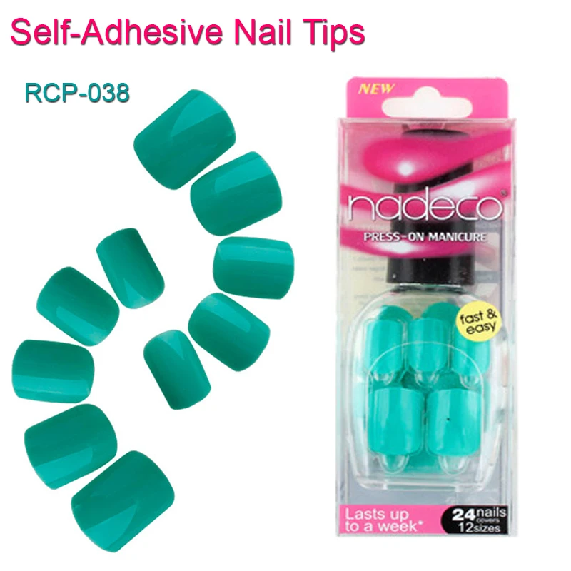 12Sets Full Cover Sky Blue Self Adhesive Fake Nail Polish Tip Blue