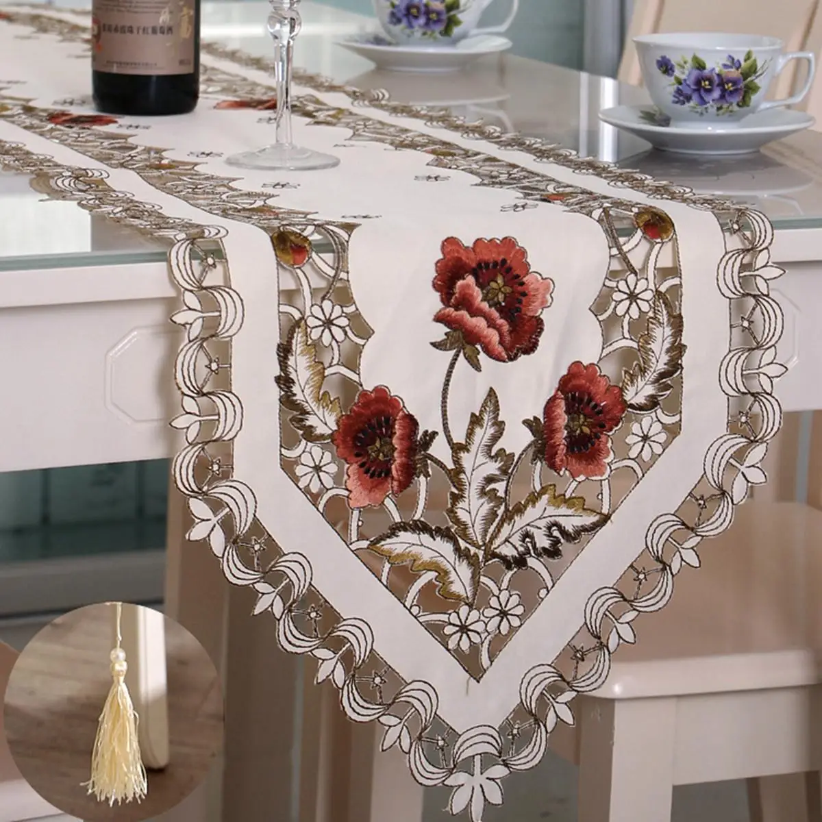 aliexpress com buy elegant polyester embroidery table christmas mantel runner