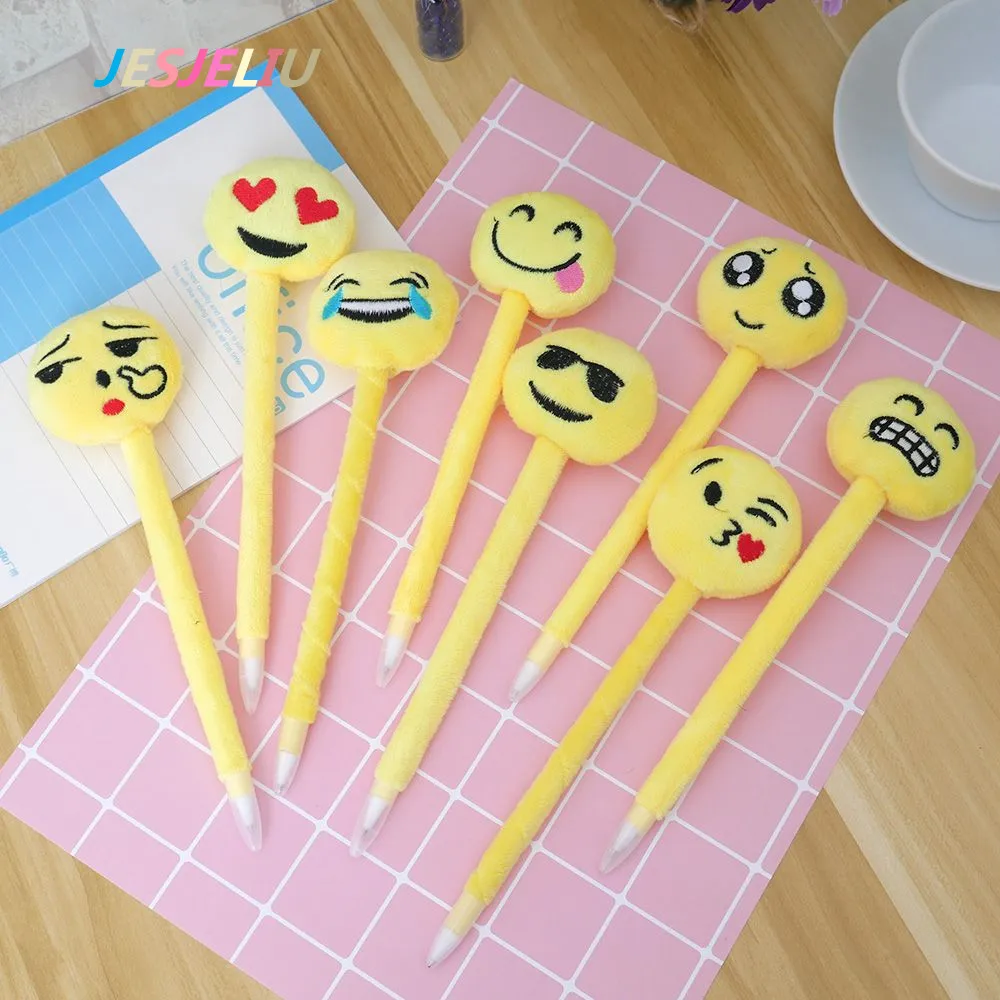 

1PC New Cute Velvet Emoji Smiling Face Blue Ink Gel Pen Marker Pen School Office