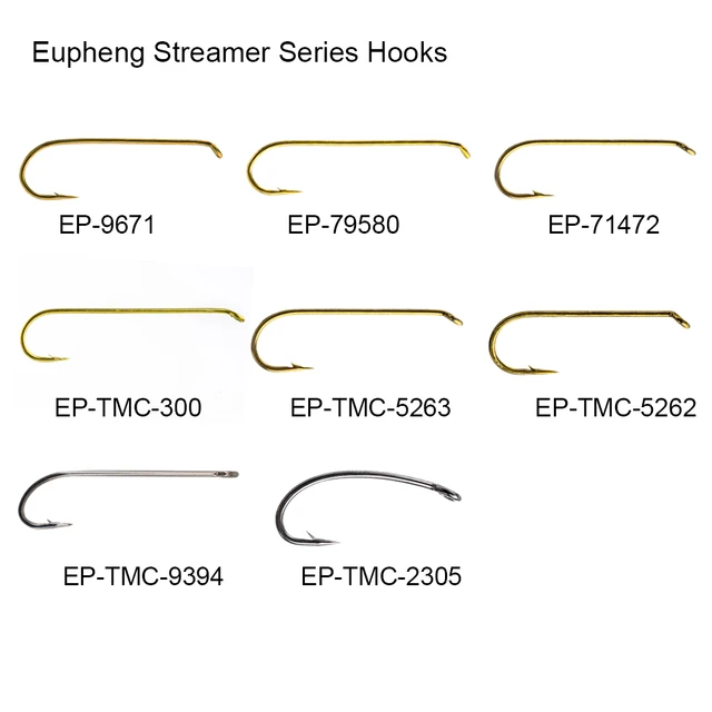 Eupheng 100pcs Streamer Fishing Hooks Streamer Steelhead Nymph Wet Forged  Barb Bronze Nickel Fly Fidhing Hooks