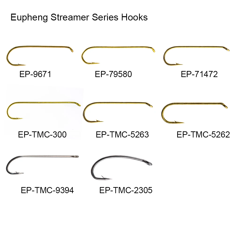 

Eupheng 100pcs Streamer Fishing Hooks Streamer Steelhead Nymph Wet Forged Barb Bronze Nickel Fly Fidhing Hooks