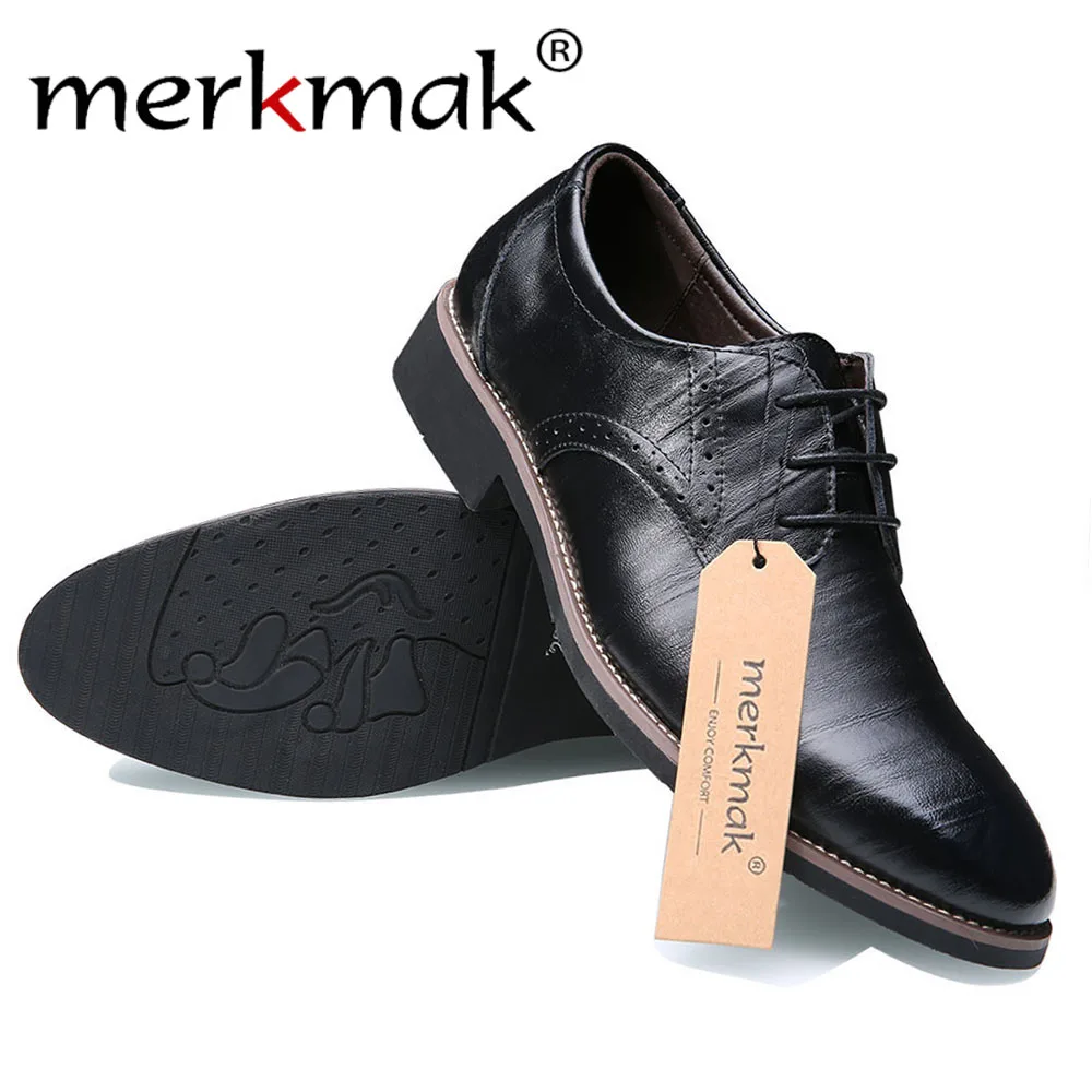 Merkmak Big Size 37-48 Oxfords Leather Men Shoes Fashion Casual Pointed Top Formal Business Male Wedding Dress Flats Dropshiping