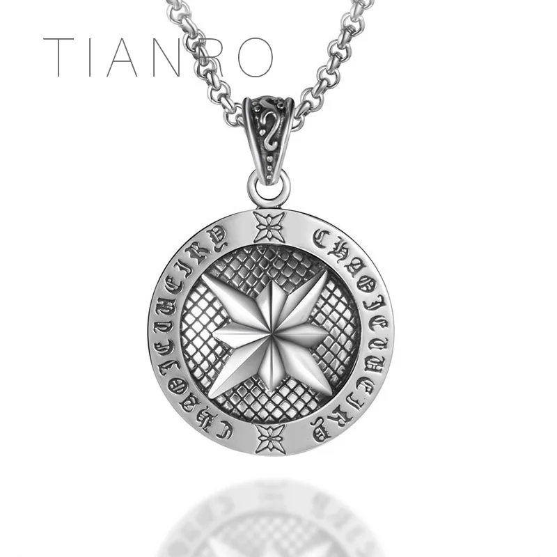 

TIANRO Heavy metal style western fashion men's pendant titanium steel round rice flower pendant trendy vintage necklace