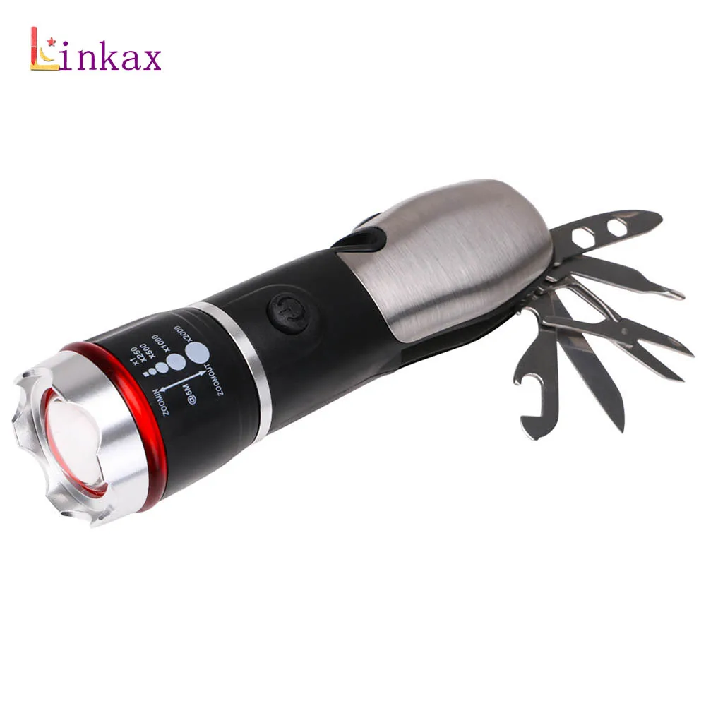 

Multi-tool Flashlight 9 In 1 LED Zoomable Focus Torch With Car Safety Hammer Screwdriver Window Seatbelt Cutter Wrench By 3*AAA